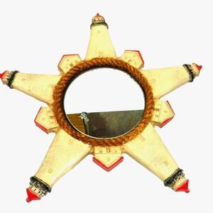 Vintage Al Pisano Nautical Carved Roped Hole Star Mirror Lighthouses Wall Decor